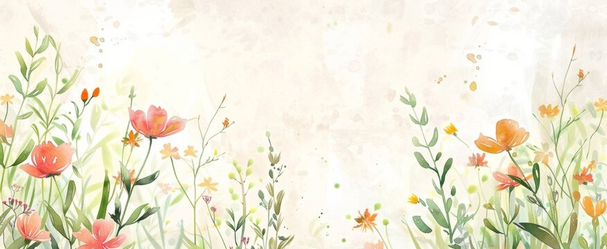 Soft Watercolor Tulips Field Spring Banner