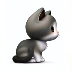 side view of a 3D Cute smile kitty character with Realistic hatchlings sitting