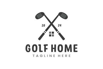 Modern Flat design Unique Home Golf Ball club Graphic logo template Minimalist Golfing Logo template