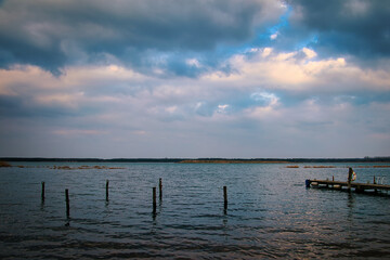 Obraz premium Sunset over the Lake - Landscape - Beautiful - Sunrise over Sea - Colorful - Reed - Clouds - Sky - Sundown - Sun
