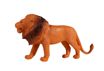 Plastic lion toy, isolated on white background.