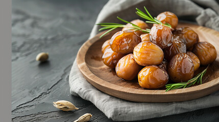 Photo of dates on a wooden plate