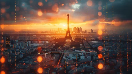 Foto op Canvas Paris business skyline with stock exchange trading chart double exposure, France with Eiffel tower trading stock market digital concept © Roman