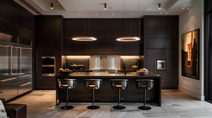Sophisticated Black Kitchen with Modern Art and Luxurious Ambience