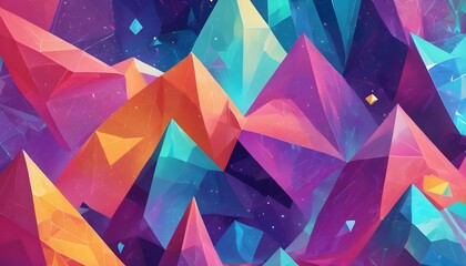 Low-poly colorful gloomy  holographic mountains landscape with trees 