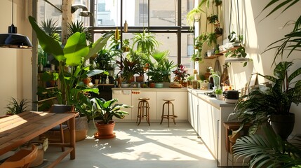 Sunlit Urban Jungle Kitchen A Haven of Greenery and Sustainable Living