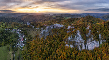 Aerial view on Vrsatecke Bradla at sunset, Slovakia autumn landscape