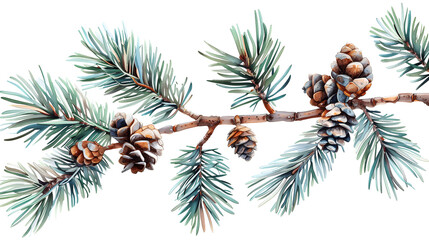pine cones on a branch, watercolor style