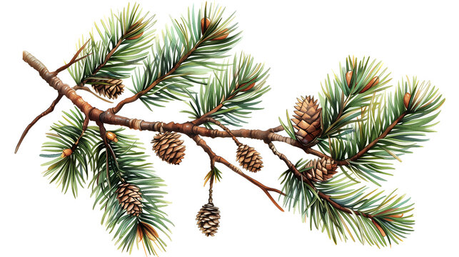 pine cones on a branch, watercolor style