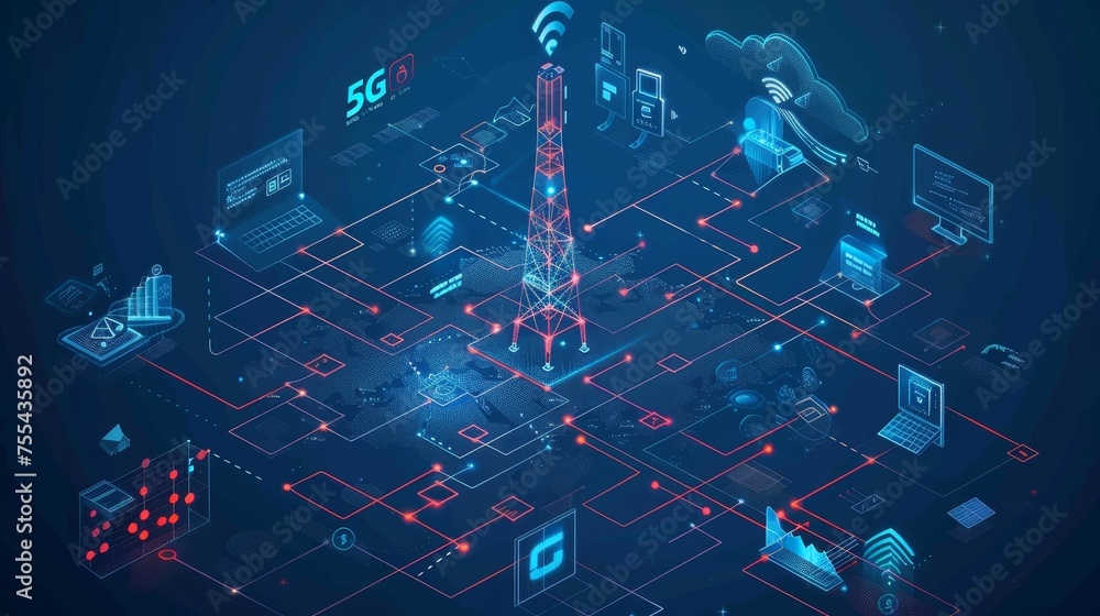 Poster a detailed infographic explaining the architecture of 5g network infrastructure