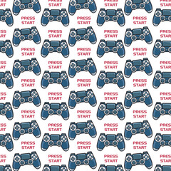 Vector Illustration of Joysticks and PRESS START text with Vintage Hand Drawing Style Available for Pattern