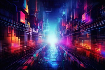 Neon Pulse: Navigating the Cybernetic Dreamscape - obrazy, fototapety, plakaty