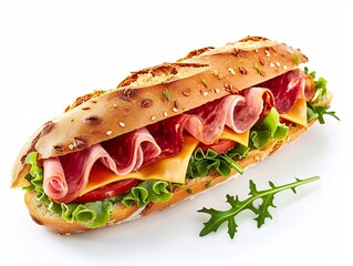 a sandwich with meat and lettuce - obrazy, fototapety, plakaty