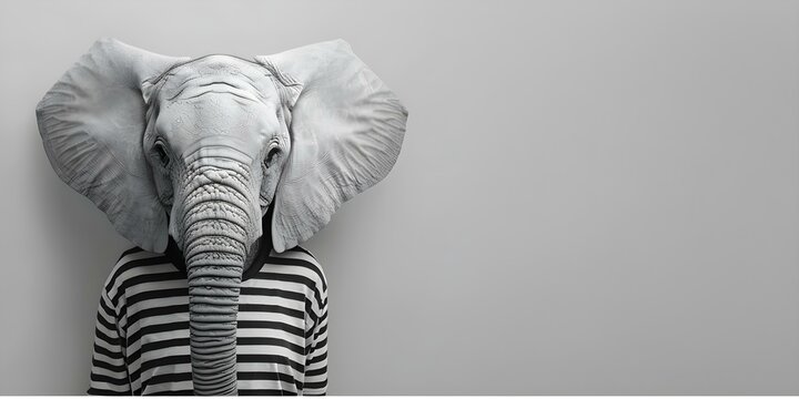 Striped Elephant: Monochrome Majesty. Concept Animal Kingdom, Wildlife Conservation, Monochrome Photography