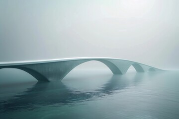 a bridge over water with a foggy sky
