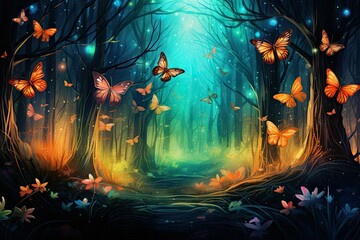 Obraz premium Whispering Wings: Radiant Butterflies of the Forest