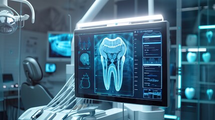 futuristic software,dentist control work task in dental implant industry with touch screen.