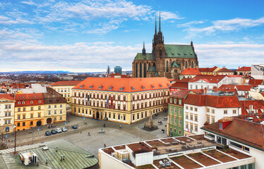 Brno - Amazing view of the old tow and Cathedral of St. Peter and Paul, Czech Republic at day