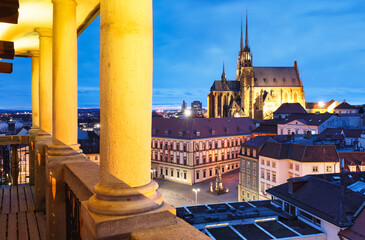 Brno - Amazing view of the old tow and Cathedral of St. Peter and Paul, Czech Republic at night