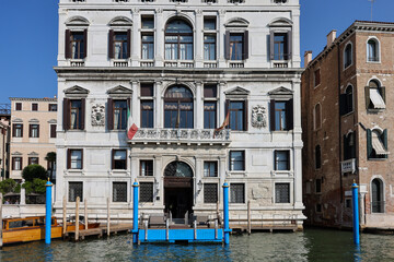 Fototapeta na wymiar The very luxury Aman Venice hotel set in the former Palazzo Papadopoli on the Grand Canal in the Sestiere of San Polo, Venice, Italy.
