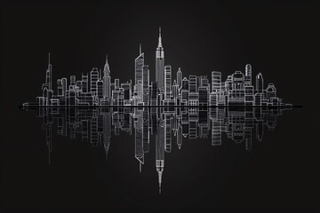 a white line drawing of a city skyline