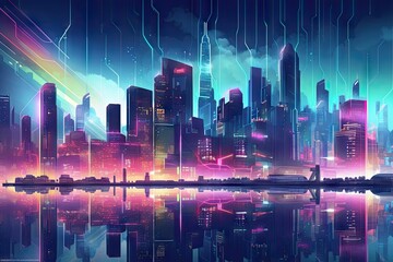Neon Nights: Cityscape Awash with Techno Beats