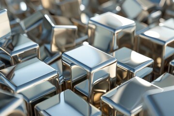 Close-up of Silver Metal Cubes