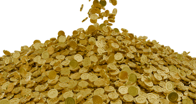 gold coin drop to pile transparent background 3d render - Powered by Adobe