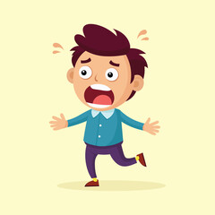 Frightened man feel fear after warnings cartoon character illustration