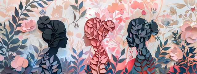 Naklejka premium Floral Whisper: Papercut Silhouettes Against Time