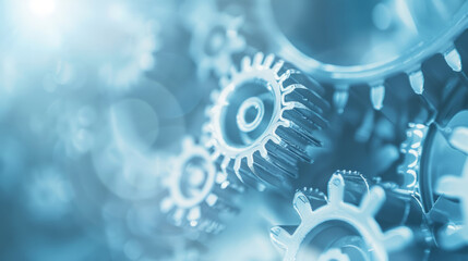technographic concept blue background, abstract gear wheels, light gray and blue