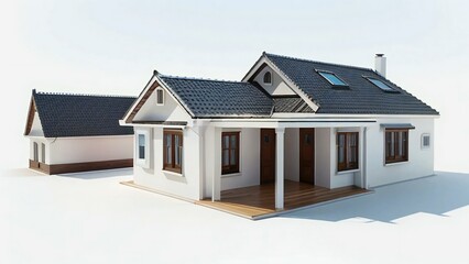 Modern detached house with a garage on a white background.