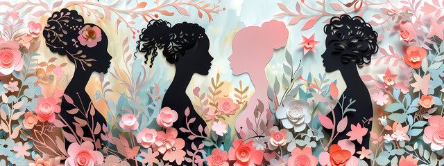 Fototapeta premium Floral Whisper: Papercut Silhouettes Against Time