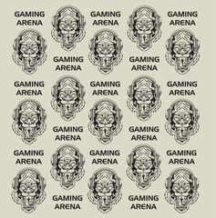 Vector Illustration of Gorillas with Headphone and GAMING ARENA text with Vintage Hand Drawing Style Available for Pattern