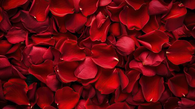 Beautiful red rose petals as background, top view.