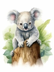 a watercolor illustration of a face of a koala