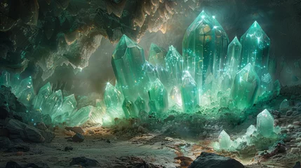 Poster Crystal cave with magical formations and glowing minerals © จิดาภา มีรีวี