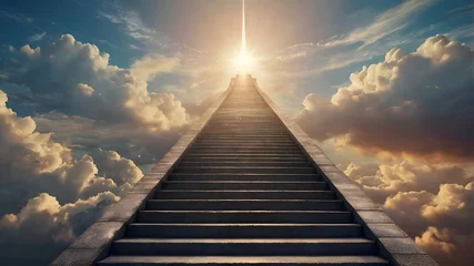 Draagtas Stairway to heaven in heavenly concept. Religion background. Stairway to paradise in a spiritual concept. Stairway to light in spiritual fantasy. Path to the sky and clouds. God light © Badi