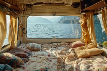 Gorgeous view from sleeping area of camper van
