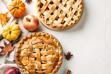 two pies with apples and pumpkins