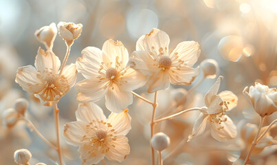 Beige neutral color lovely dried flowers with light background ,Generative AI 