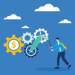 Businessman characters fix the gears of business