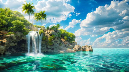 Majestic Tropical Waterfalls and Verdant Cliffs