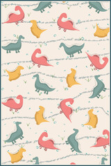 cute dinosaurs pattern with doodle style drawing art and colorful pastel
