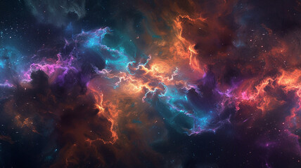 Glittering nebulae forming intricate patterns against a backdrop of iridescent fluidity. - obrazy, fototapety, plakaty