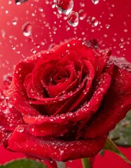 red rose with water droplets on the petals