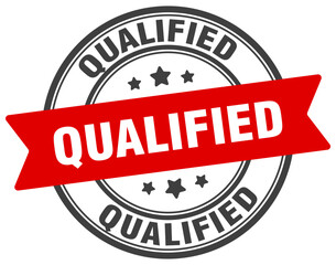 qualified stamp. qualified label on transparent background. round sign