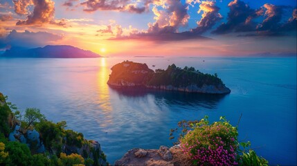 Sunset View of a Secluded Island Cliff