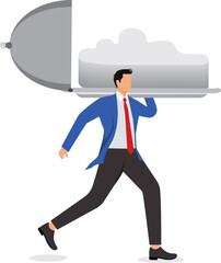 Businessmen carrying a huge plate with a cloud above it