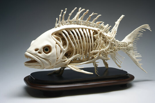 Clay fish skeleton figurine. Digital illustration.